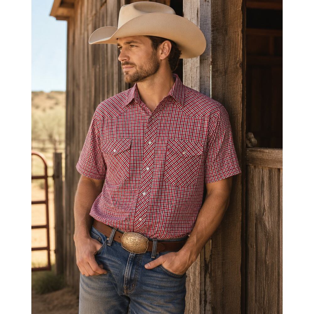 Wrangler Western Pearl Snap Plaid Shirt Large Cowboy Rodeo Americana